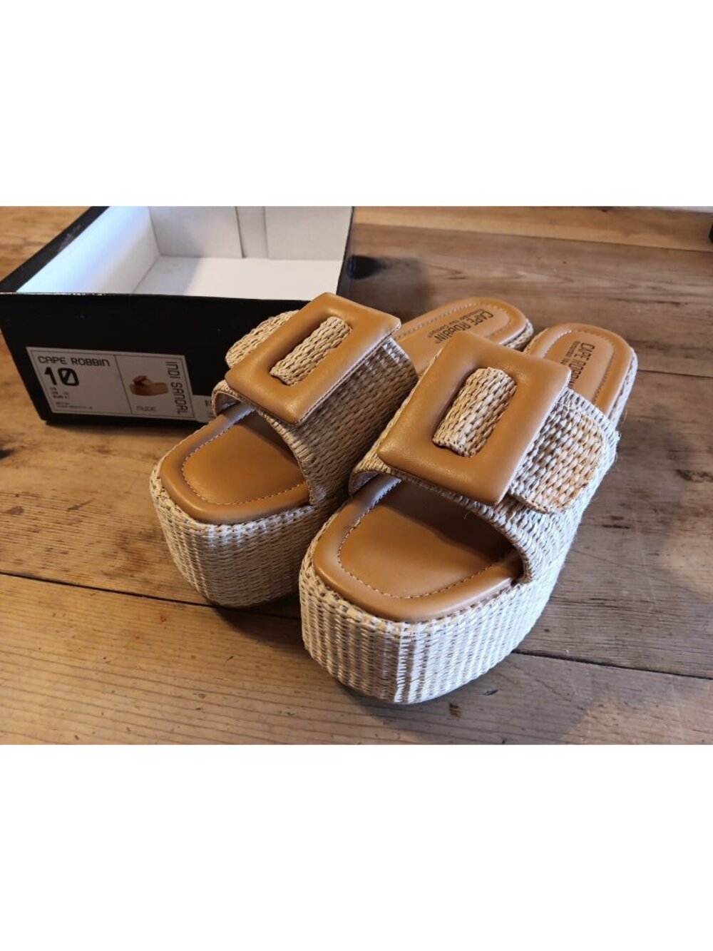 Cape Robbin Indi Sandals Womens 10 Nude Platform Raffia Buckle High Funky NEW